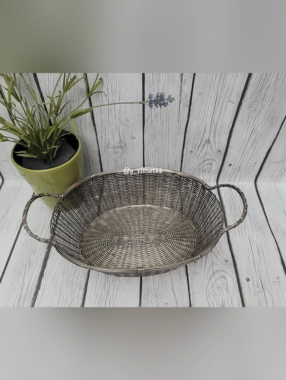 Vintage Woven Metal Serving Basket - Silver